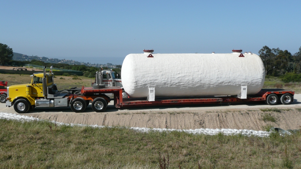 Single TES tank arrives by tractor trailer