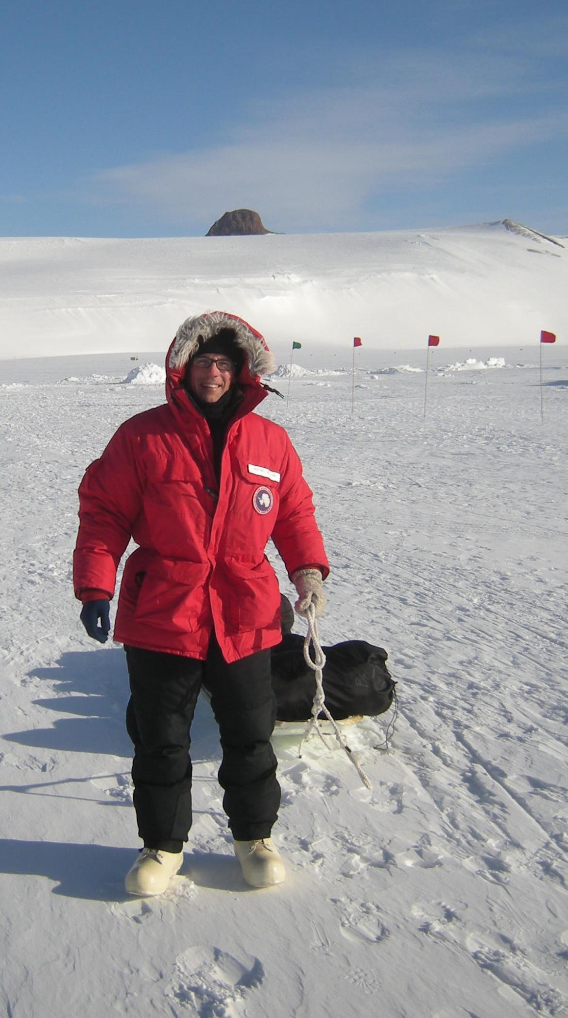 That's me pulling a sled into our base camp: 'happy camp'