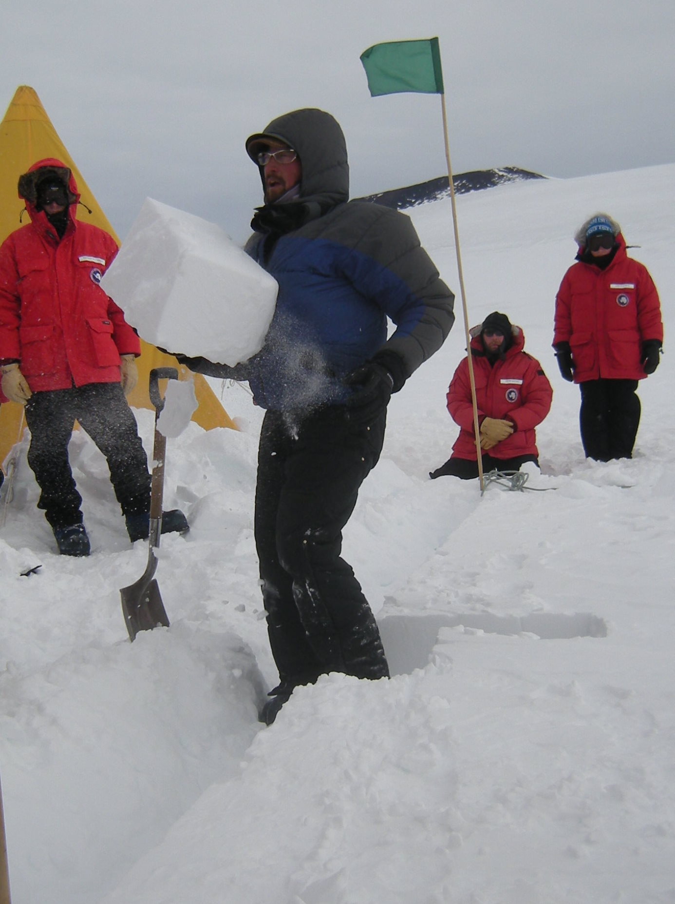 Quarrying snow blocks for our wall